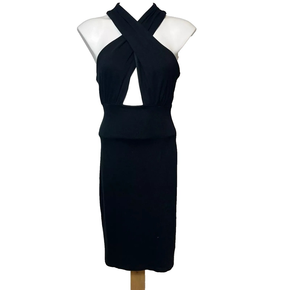 Mara Hoffman Criss Cross Black Bodycon Dress Womens M Midi Cut Out Ponte‎